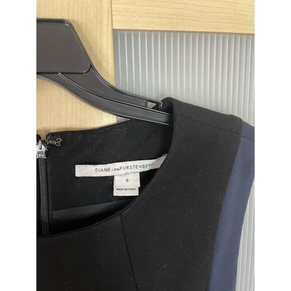 Diane Von Furstenberg DVF Black/Blue Dress Sz 6 Sleeveless Sheath Career Party - Picture 2 of 7